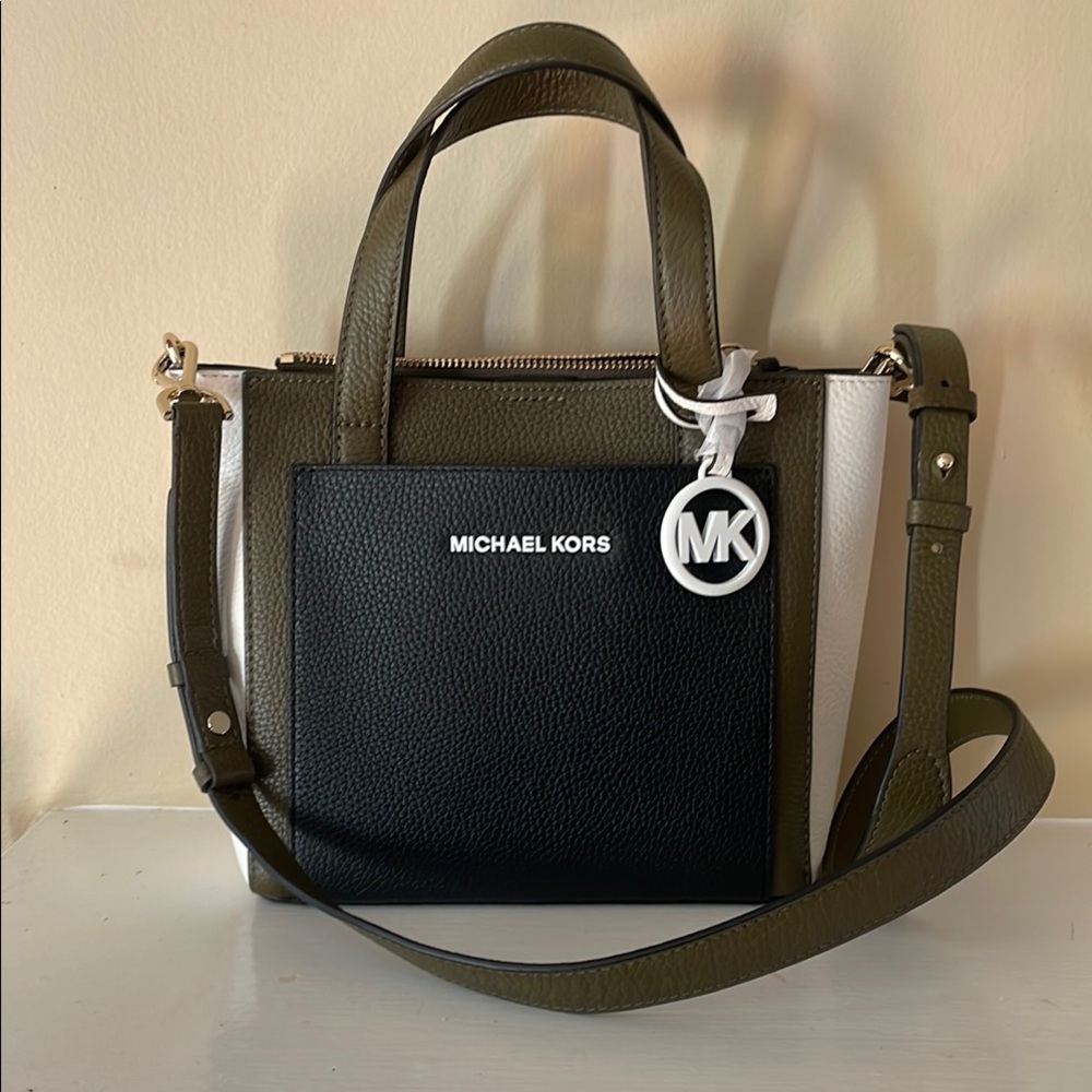 Michael Kors Black and Green Crossbody Bag with Adjustable Strap
